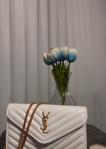 Zincir Detaylı Beyaz Deri YSL Çanta - Görsel 2