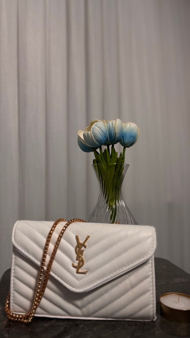 Zincir Detaylı Beyaz Deri YSL Çanta - Görsel 2