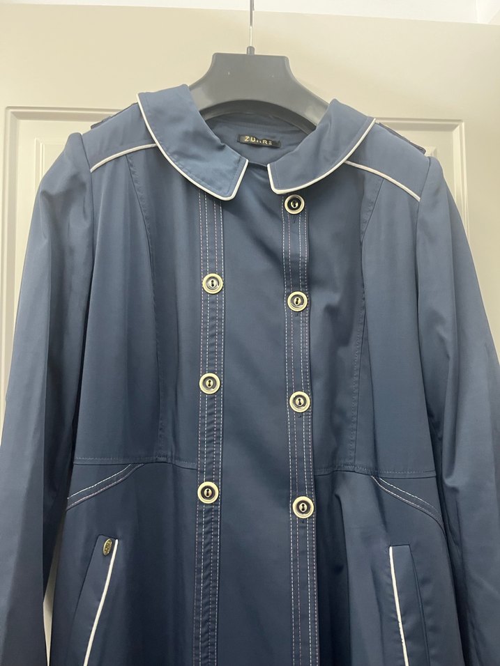 Lacivert Düğmeli Uzun Kadın Klasik Kap - Görsel 2