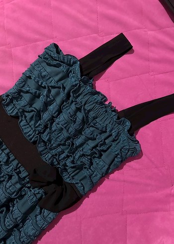 Mavi fırfırlı elbise - Görsel 6