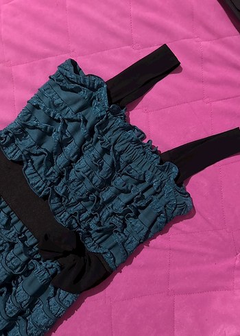 Mavi fırfırlı elbise - Görsel 5