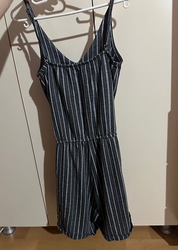 Çizgili, Askılı, Midi Gri Kadın Tulum - Görsel 5