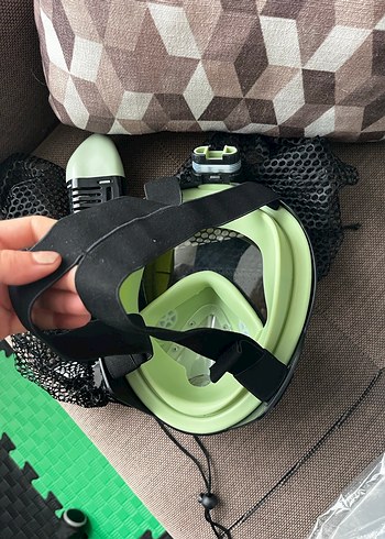 Haki Renkli Tam Yüz Dalış Maskesi Velcro Kayışlı - Görsel 3