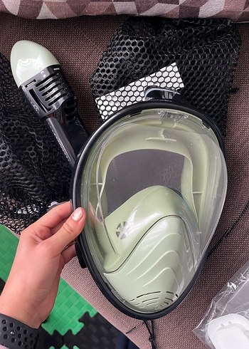 Haki Renkli Tam Yüz Dalış Maskesi Velcro Kayışlı - Görsel 2