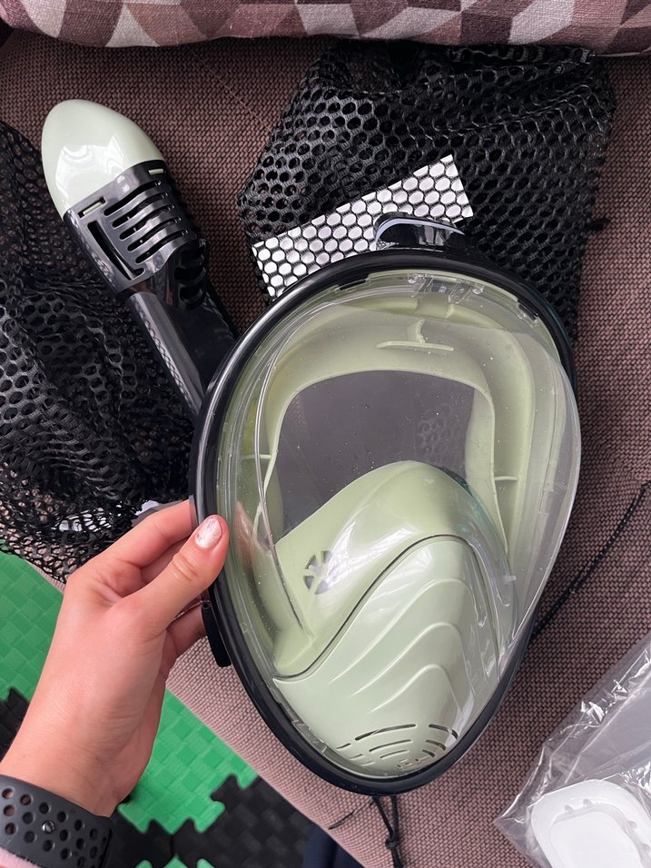 Haki Renkli Tam Yüz Dalış Maskesi Velcro Kayışlı - Görsel 2