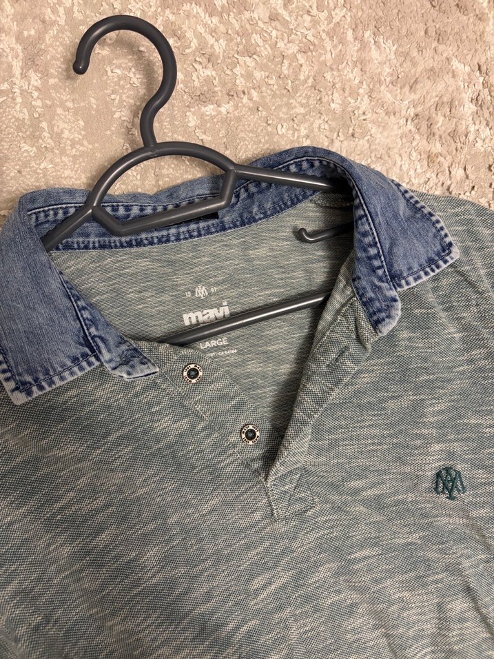 Erkek mavi  Düğmeli Polo Tişört - Görsel 4