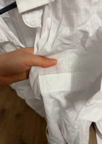 Beyaz Keten Kısa Kollu Gömlek - Görsel 7