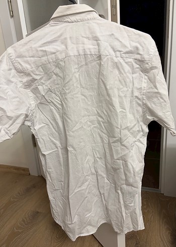 Beyaz Keten Kısa Kollu Gömlek - Görsel 8