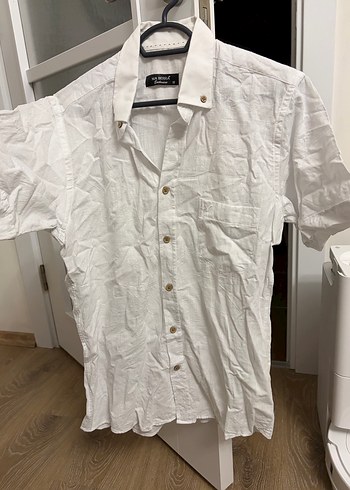 Beyaz Keten Kısa Kollu Gömlek - Görsel 4