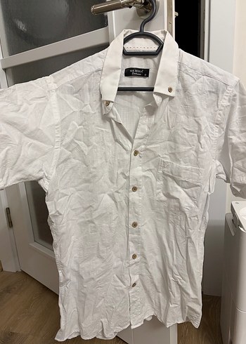 Beyaz Keten Kısa Kollu Gömlek - Görsel 5