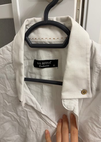 Beyaz Keten Kısa Kollu Gömlek - Görsel 6