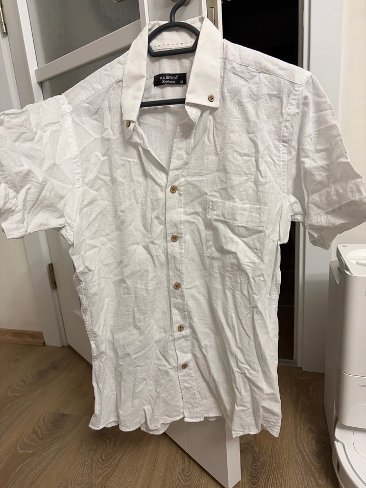 Beyaz Keten Kısa Kollu Gömlek - Görsel 4