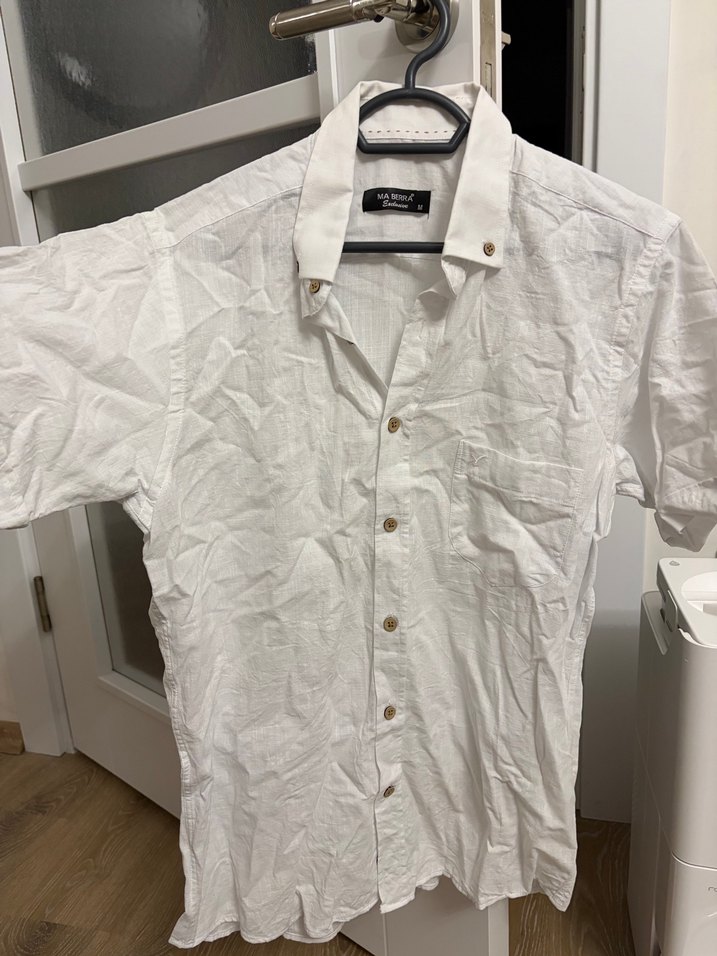 Beyaz Keten Kısa Kollu Gömlek - Görsel 5