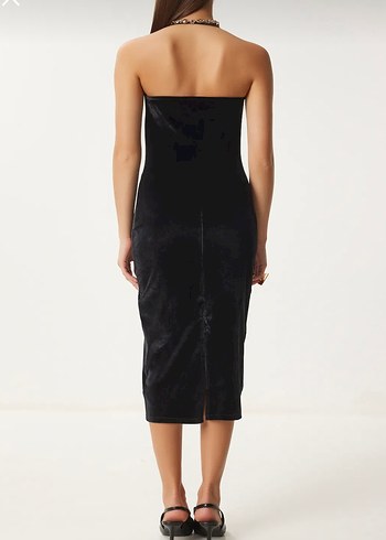 Siyah Drapeli Uzun Abiye Elbise kadife - Görsel 3