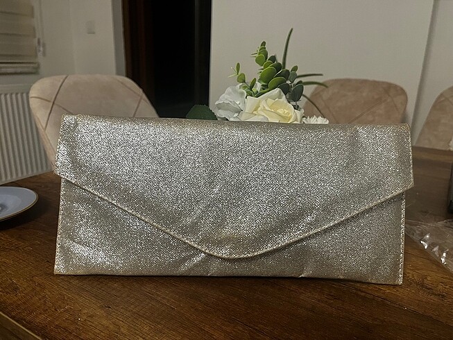 Gri gümüş simli zarf çanta düğünlük - Görsel 7
