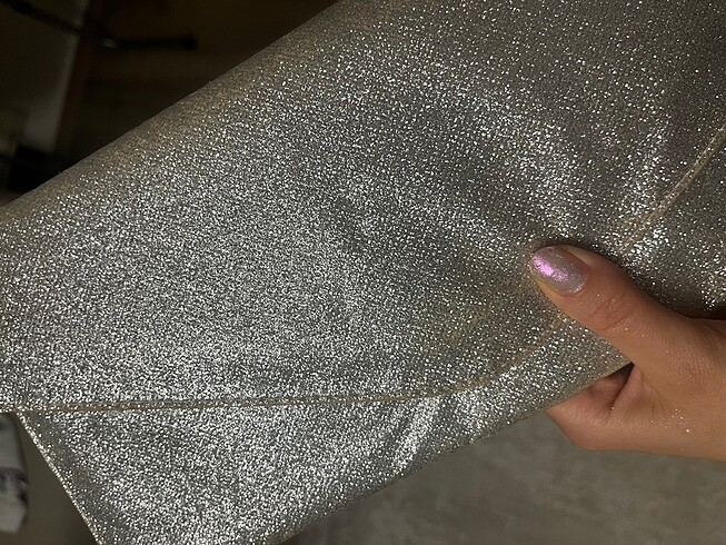 Gri gümüş simli zarf çanta düğünlük - Görsel 6