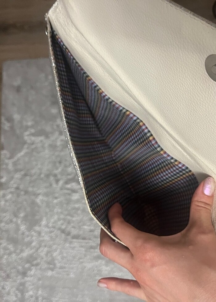 Gri gümüş simli zarf çanta düğünlük - Görsel 5