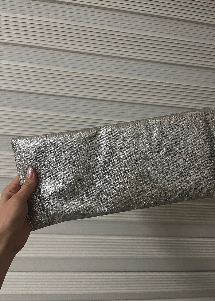 Gri gümüş simli zarf çanta düğünlük - Görsel 2