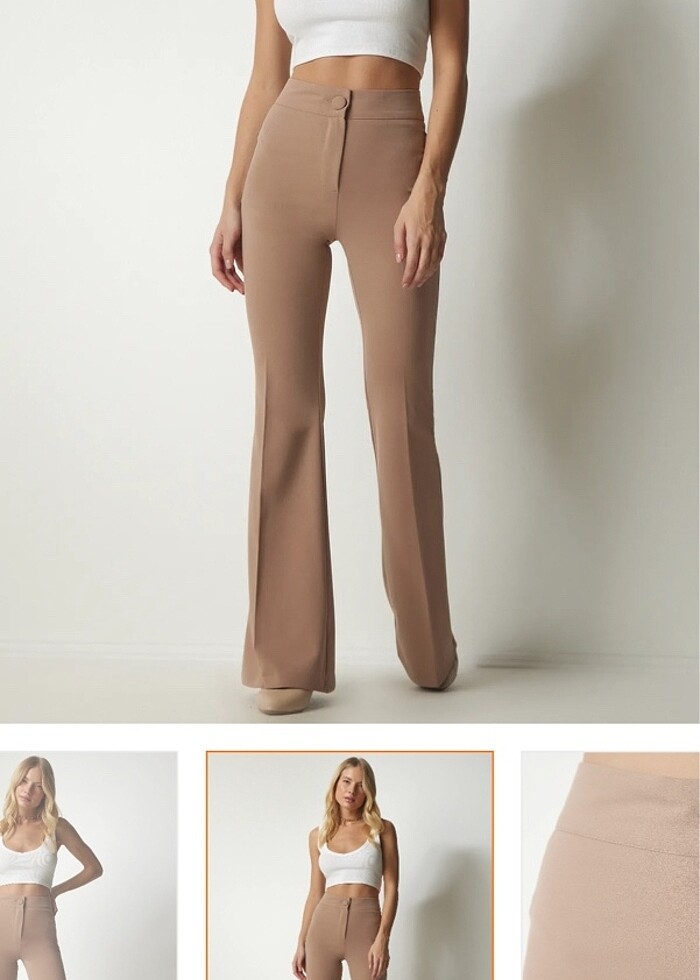 Kadın bej ispanyol paça pantolon sıfır etiketli - Görsel 3