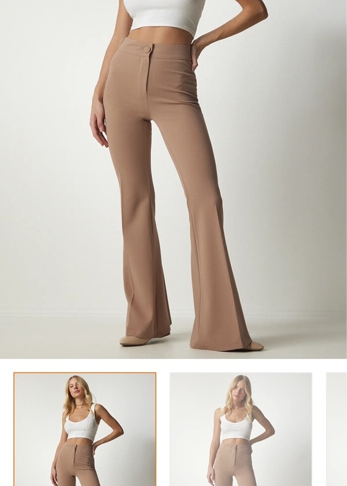 Kadın bej ispanyol paça pantolon sıfır etiketli - Görsel 5