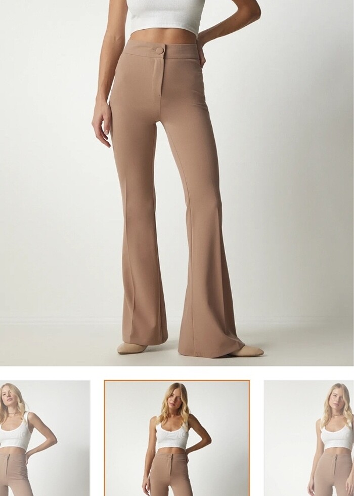 Kadın bej ispanyol paça pantolon sıfır etiketli - Görsel 4