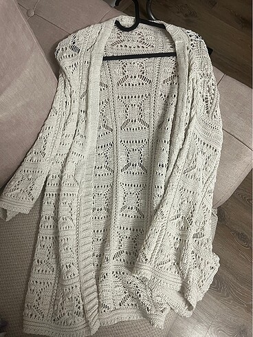 Beyaz kadın bikini üstü yazlık pareo hırka örgü model - Görsel 5