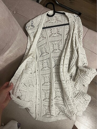 Beyaz kadın bikini üstü yazlık pareo hırka örgü model - Görsel 7