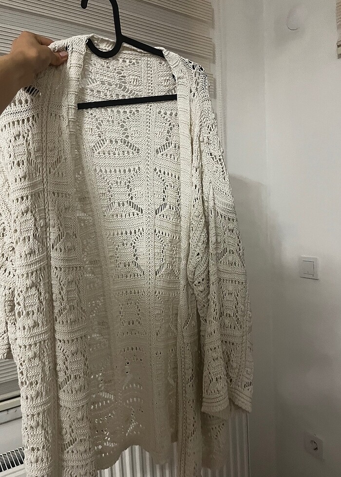 Beyaz kadın bikini üstü yazlık pareo hırka örgü model - Görsel 2