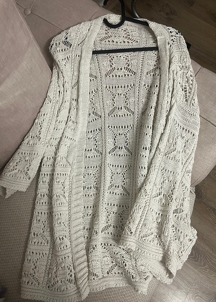 Beyaz kadın bikini üstü yazlık pareo hırka örgü model - Görsel 5