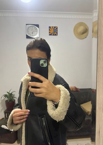 Siyah Kürklü Deri Kadın Ceket - Görsel 3