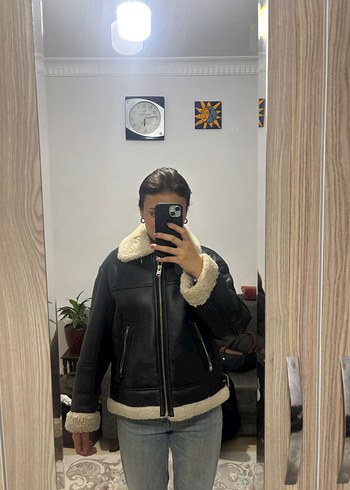 Siyah Kürklü Deri Kadın Ceket - Görsel 2