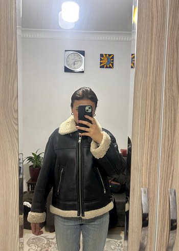Bershka Siyah Kürklü Deri Kadın Ceket