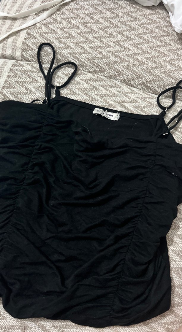 Siyah Düz Askılı Crop Top - Görsel 2