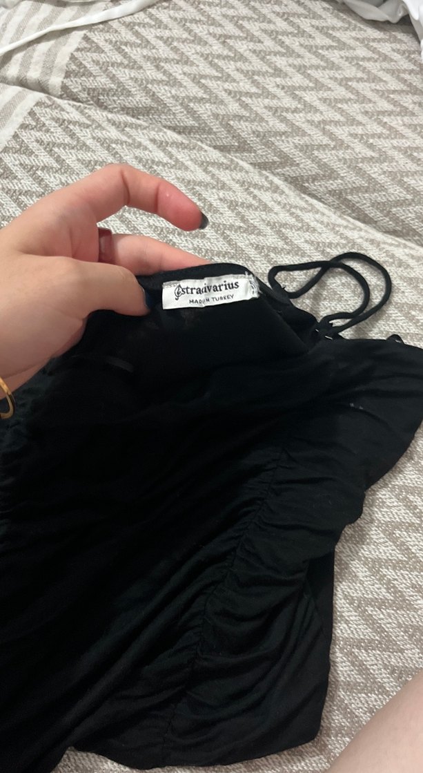 Siyah Düz Askılı Crop Top - Görsel 3