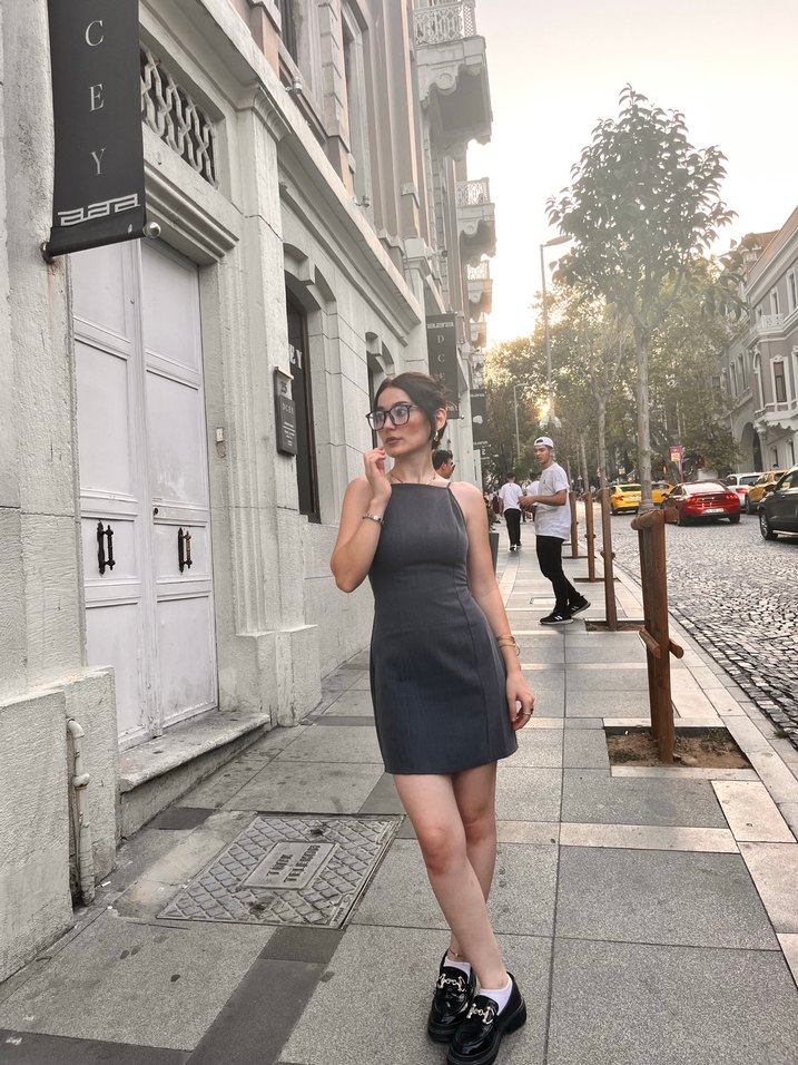 Straplez gri  Mini Elbise - Görsel 2