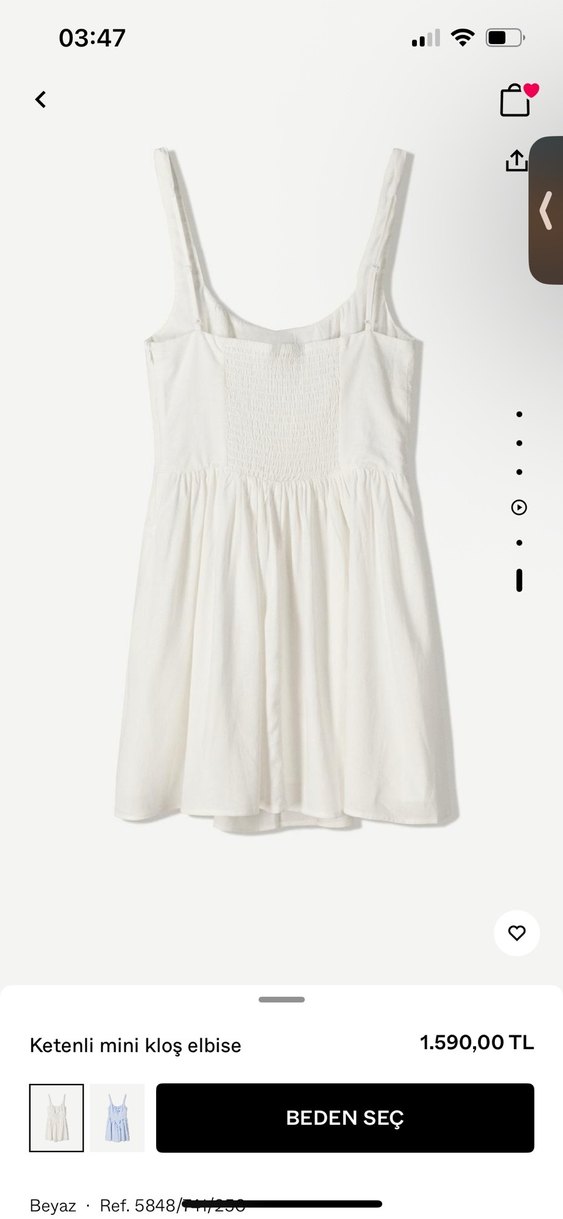 Beyaz Keten Midi Kolsuz Elbise - Görsel 2