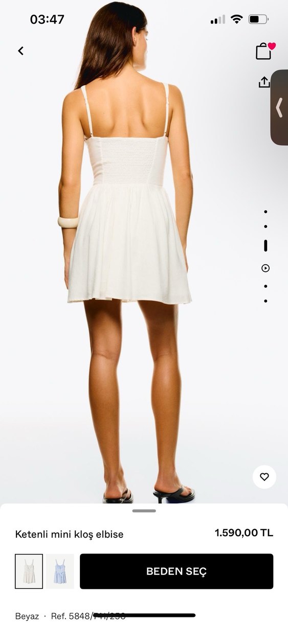 Beyaz Keten Midi Kolsuz Elbise - Görsel 4