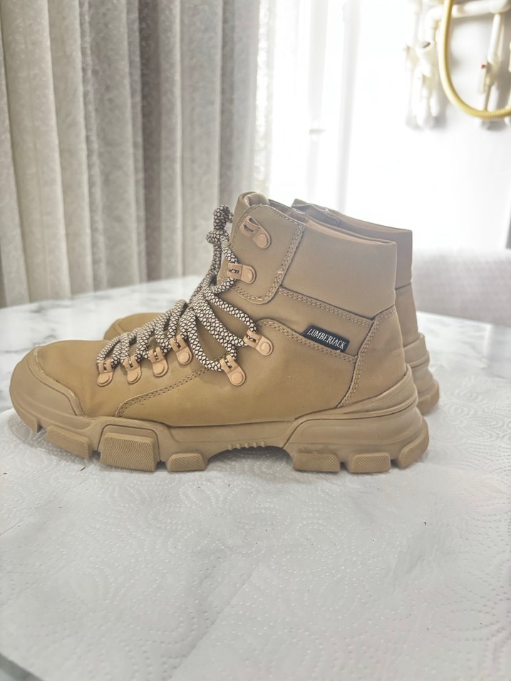 LUMBERJACK Bej Deri Bağcıklı Platform Kadın Bot - Görsel 4