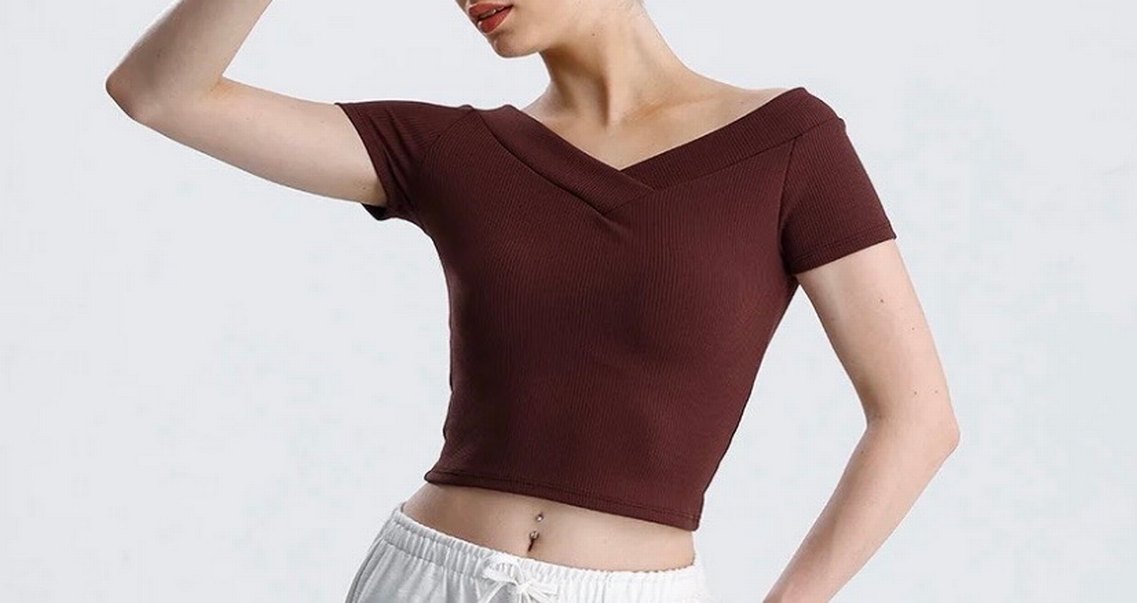 Bordo V-Yaka Crop Top Kadın - Görsel 2
