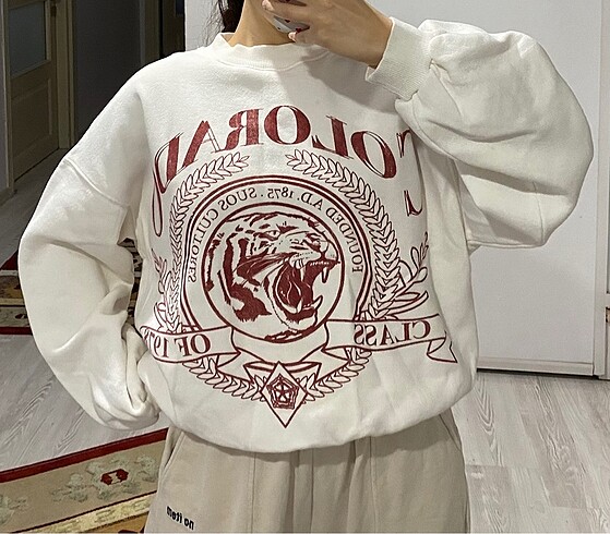 s Beden beyaz Renk Bershka Baskılı Sweatshirt