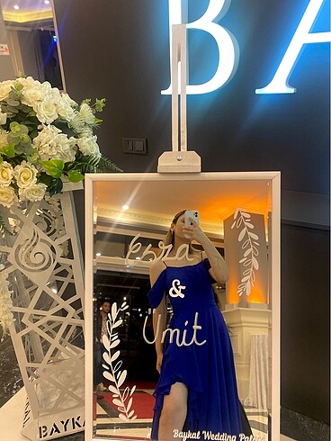 Zara Saks mavisi yırtmaçlı uzun abiye