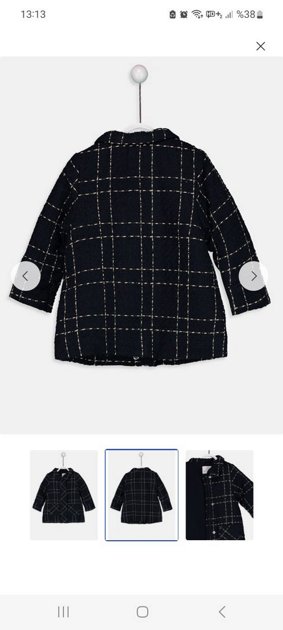 Düğmeli Siyah Ekose Kız Çocuk Midi Ceket - Görsel 3