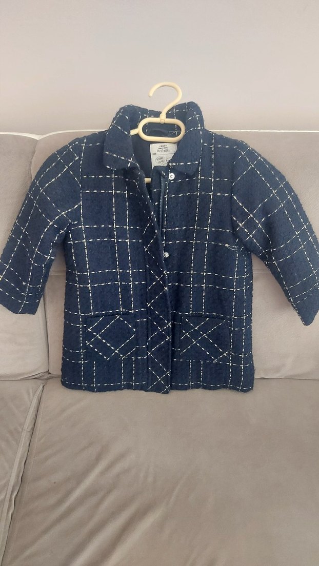 Düğmeli Siyah Ekose Kız Çocuk Midi Ceket - Görsel 4