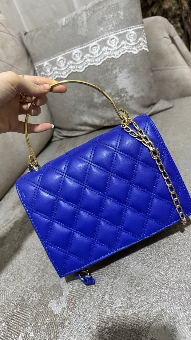 Zincir Detaylı Mavi Deri Kadın Çanta - Görsel 2