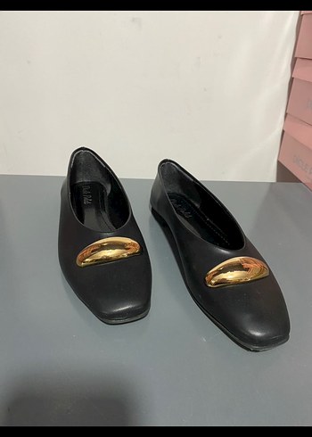 Gold Tokalı Siyah Kadın  Babet - Görsel 2