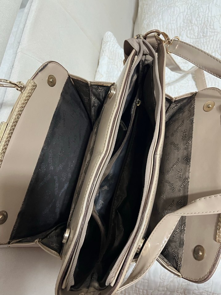 Elegant Bej Parlak Omuz & El Çantası  Az Kullanılmış / Şık Mode - Görsel 4