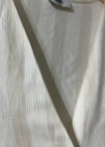 Düğmeli Beyaz Keten Midi Elbise - Görsel 7