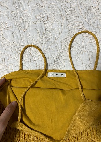 Sarı Renkli  Oxxo marka Fırfırlı Keten Askılı Kadın Bluz - Görsel 5