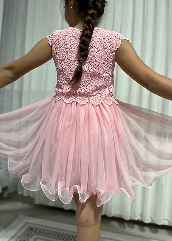 Pembe Dantel Detaylı Kız Çocuk Elbise - Görsel 5