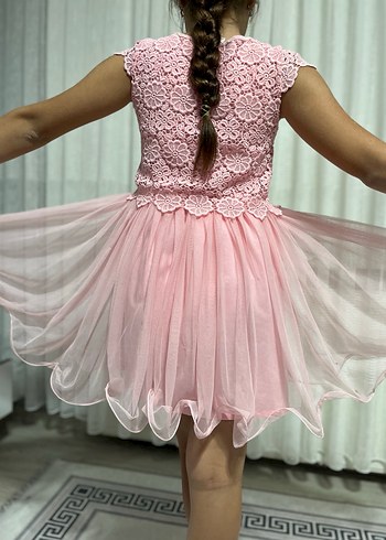 Pembe Dantel Detaylı Kız Çocuk Elbise - Görsel 2